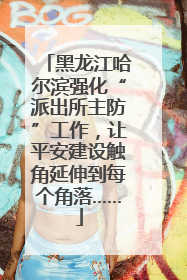 黑龙江哈尔滨强化“派出所主防”工作，让平安建设触角延伸到每个角落……